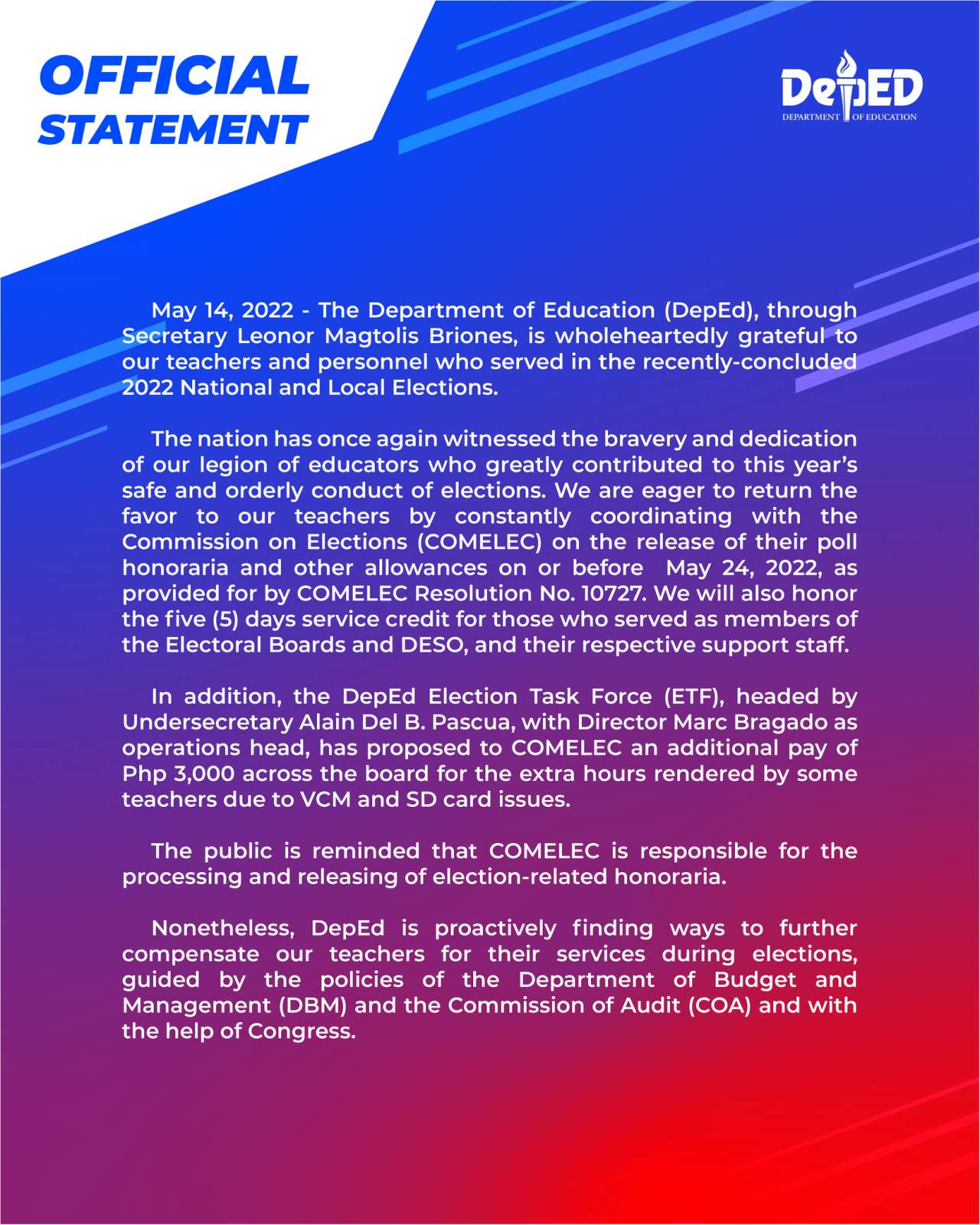 official-statement-department-of-education